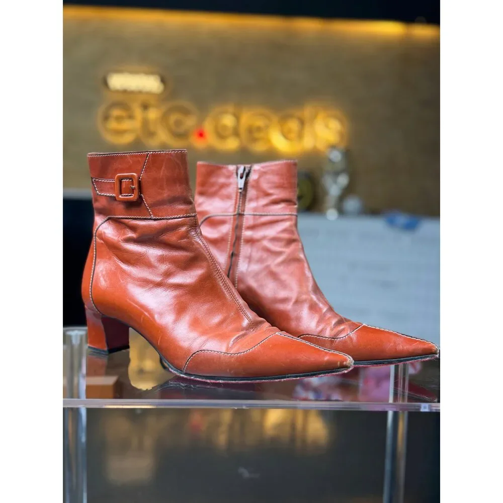 CHRISTIAN LOUBOUTIN Vintage Brown Leather Pointed-Toe Ankle Boots – Women’s 37